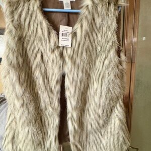 Say What? Faux Fur Vest in Cream and Brown